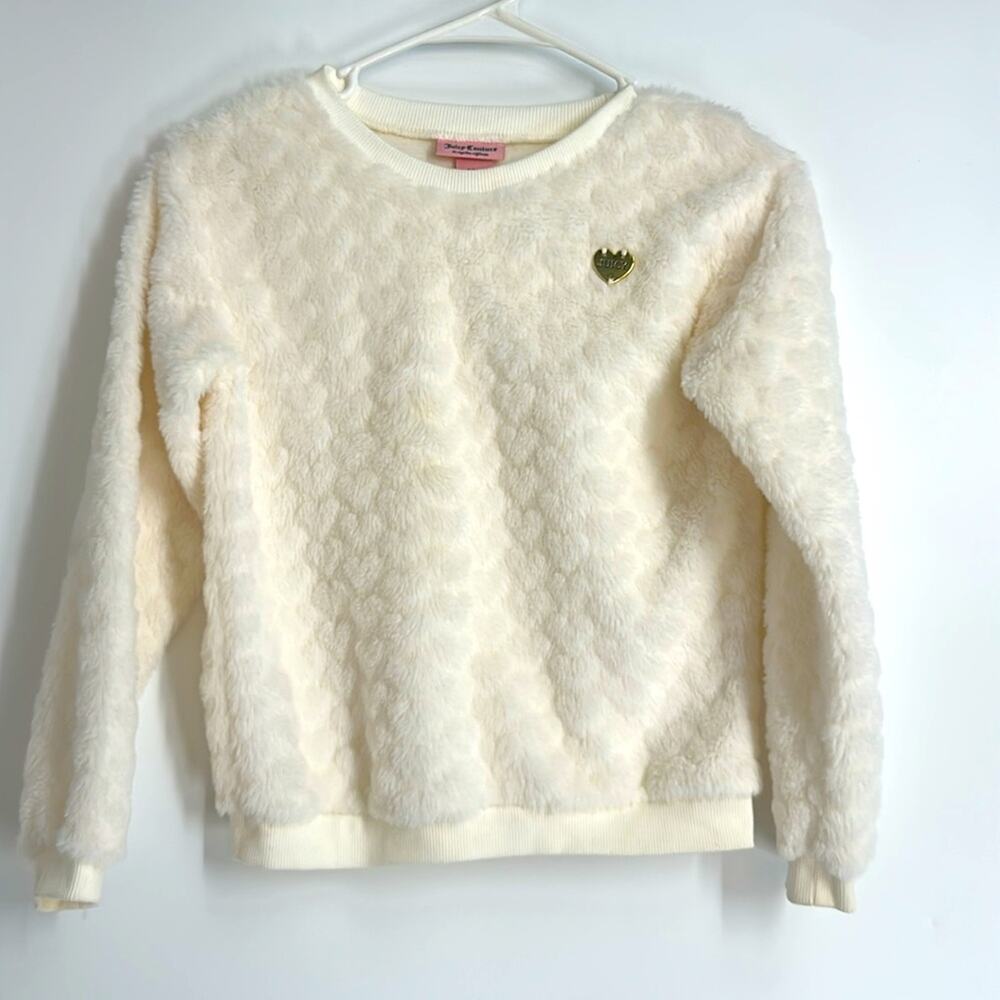 GIRLS Juicy Cozy Sherpa Top White Sweater with Heart Detail JUICY COUTURE 8/10